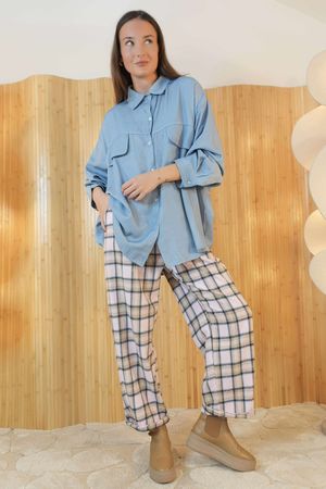 Rhona Plaid Brushed Cotton Kick Pant Pink